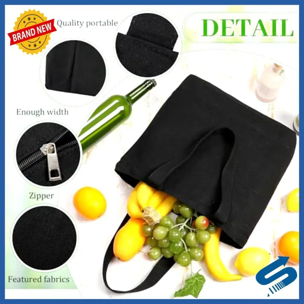 Canvas Tote Bags Set Reusable Grocery Shopping Zipper Totes DIY Crafting